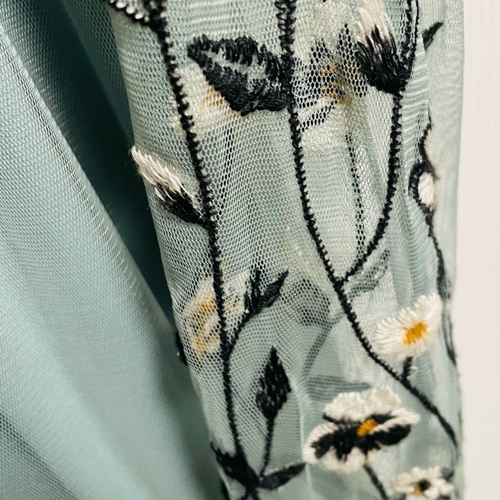 Xhilaration Embroidered Boho Mesh Midi Dress Blue-Sage Cottagecore Size Medium - Picture 12 of 15